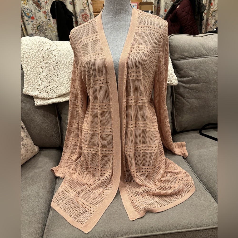 Cyrus Women's viscose semi sheer Open Knit Cardigan - light tan